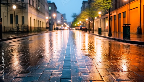 Illuminated city street with blurred motion and reflection generated by AI © Gstudio