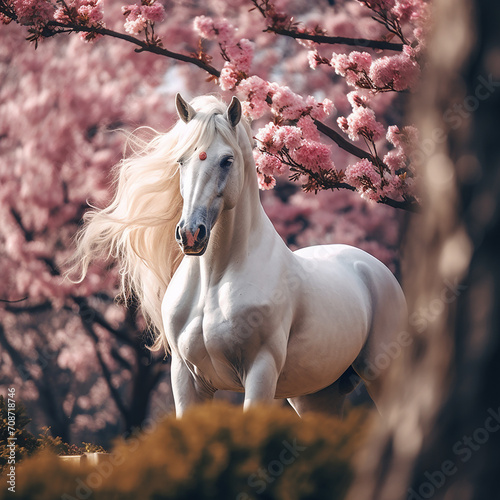 Beautiful horse unicorn mythology cute animal full of colors 