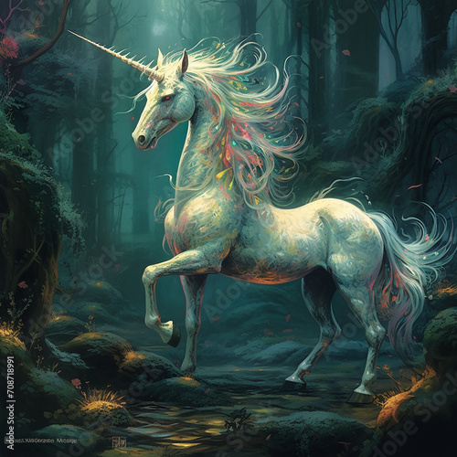 Beautiful horse unicorn mythology cute animal full of colors 