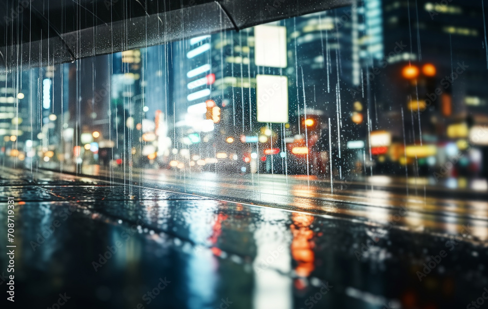 Blurred motion, rain, dusk, city lights, traffic generated by AI