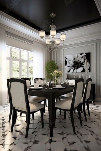 Black and White Modern Dining Room © duyina1990