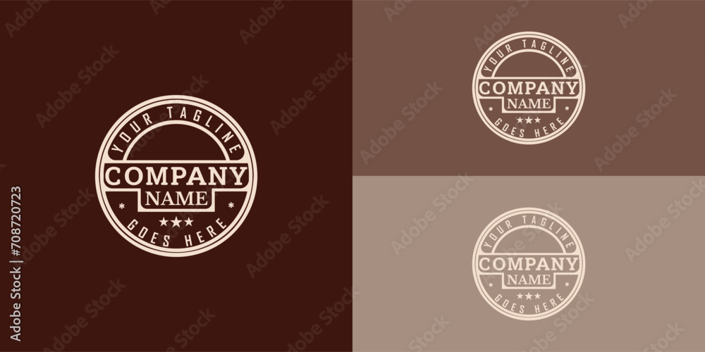 Minimalist Vintage Stamp Label Badge Circular Round Logo design vector presented with multiple background colors and it is suitable for the vintage stamp logo design inspiration template