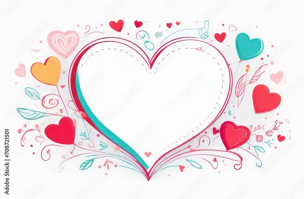 Romantic valentine for a schoolchild on a white background, one transparent heart with small multi-colored