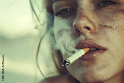 Close up image of a woman smoking a cigarette