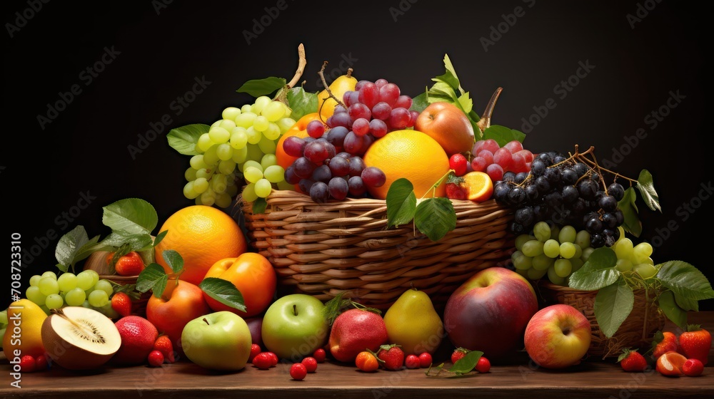 Many different fruits on a dark background Many different fruits on a dark background