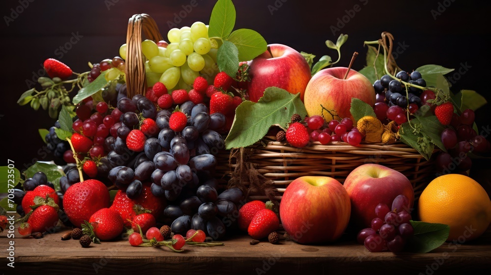 Many different fruits on a dark background Many different fruits on a dark background