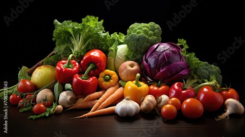 Many different vegetables on a dark background