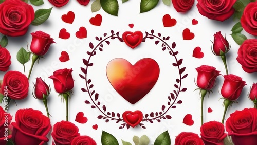 A lot of beautiful red roses and hearts. Beautiful festive background with place for text.