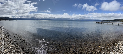 Panoramic photo of Lake Tahoe north shore