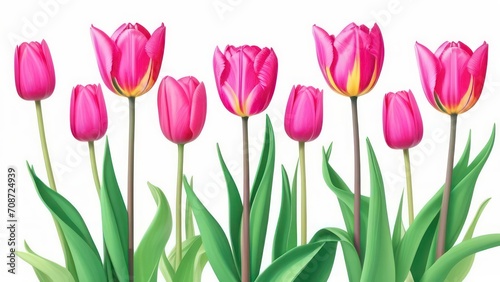 A lot of pink tulips on the light background. Beautiful festive background. © Kateryna