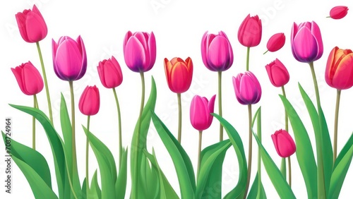 A lot of pink tulips on the light background. Beautiful festive background.