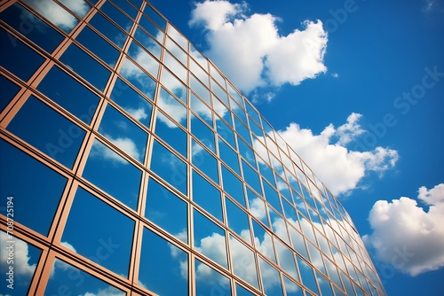 Mirrored Facade Construction. Modern High-Rise Building on Sunny Urban Day