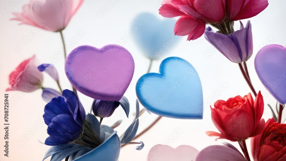 Obraz premium Flowers and hearts. Beautiful festive background.