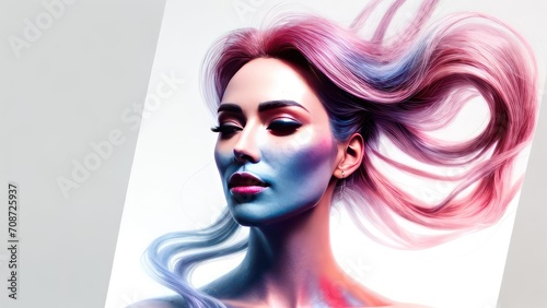 Beautiful girl with colored hair on a light background