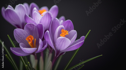 violet crocus flower in color grading isolated on black background