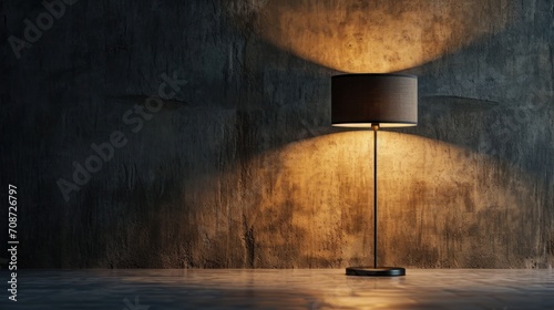  a lamp on a table next to a wall with a shadow of a lamp on it and a shadow of a lamp on the floor in the corner of the room.