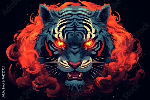 Fire tiger on the black background. Generative AI © Oleksandr