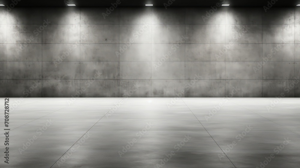 modern concrete room illuminated by overhead lights, creating a dramatic ambiance with a focus on space on free wall, mock up for painting modern concrete room illuminated by overhead lights, creating a dramatic ambiance with a focus on space on free wall, mock up for painting