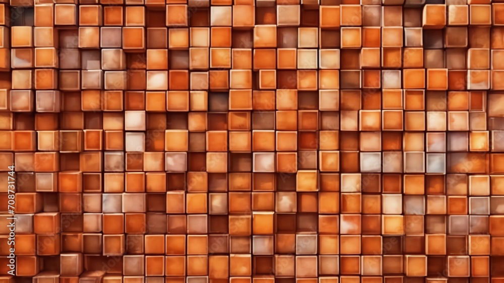 Watercolor painting in cubic style, geometric patterns in the style of tiles and mosaics. abstract background in orange colors, modern illustration.Ai generative