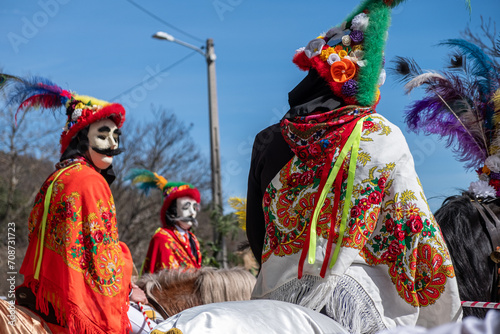 traditional carnival masks from Salzeda de Caselas, Ranchos and Cabaleiros. Galicia, Spain photo