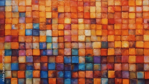 Watercolor painting in cubic style  geometric patterns in the style of tiles and mosaics. abstract background in orange colors  modern illustration.Ai generative