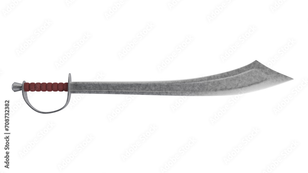 Pirate sword with red handle isolated on transparent and white background. Pirates concept. 3D render