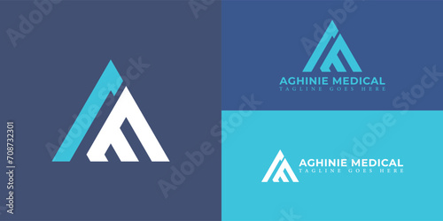Abstract initial letter AM or MA logo in blue-white color isolated in black background applied for medical supply logo also suitable for the brands or companies have initial name MA or AM.