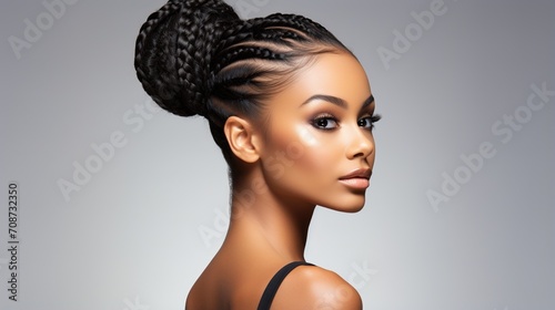 Elegant black woman with elaborate braided bun