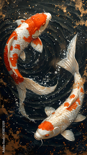 Red and white koi fish
