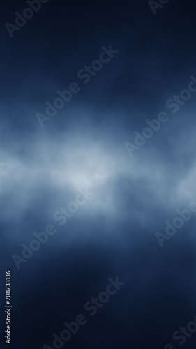 Dark blue foggy smoke with glowing light vertical illustration. Copy space.
