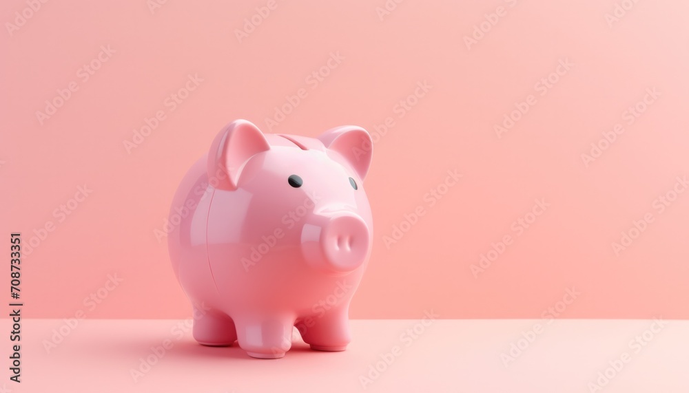  piggy bank on a pink background. Generative AI.