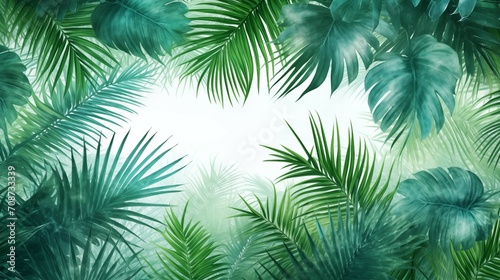 Copy Space of Tropical Palm Tree Leaves Border with White Background