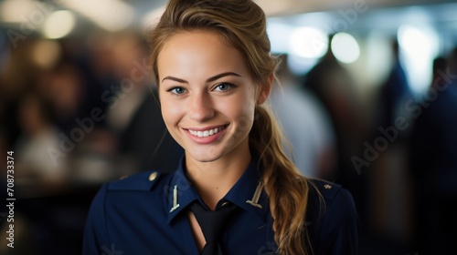 portrait of a smiling young female flight attendant photo