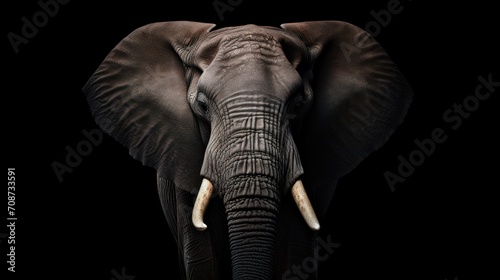 a close up of an elephant s face with tusks and tusks on it s ears and tusks  against a black background.