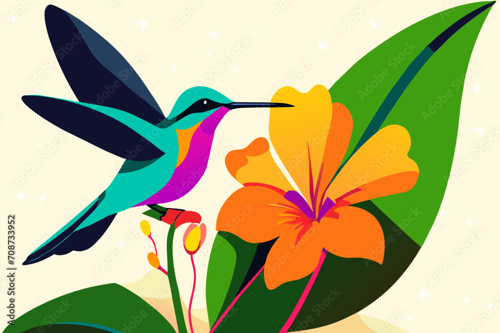 Naklejka premium Tiny hummingbird sipping nectar. vektor illustation