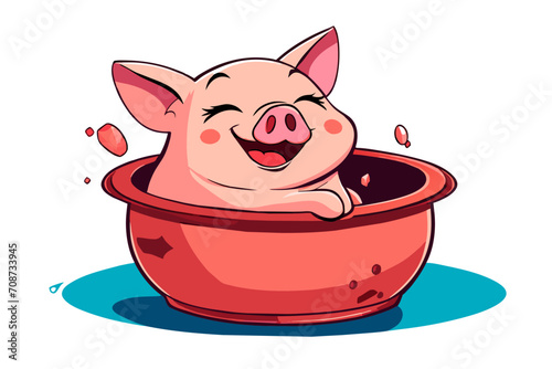 Happy pot-bellied pig with floppy ears. vektor illustation
