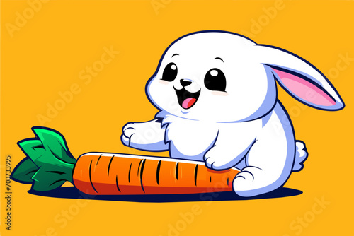 Fluffy bunny nibbling on a carrot. vektor illustation