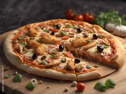 Quattro Formaggi Pizza A blend of four cheeses, often including gorgonzola, mozzarella, Parmesan, Delicious homemade pizza with melted cheese and assorted toppings