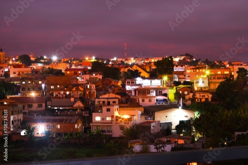 Skyline of Cite Analamahitsy, Antananarivo, Madagascar at night.