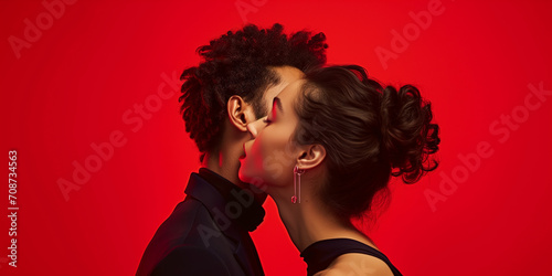 Leidenschaftliches Paar vor rotem Hintergrund