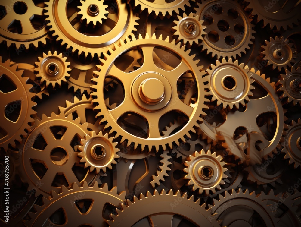 A group of gears on a black background. Generative AI. A group of gears on a black background. Generative AI.