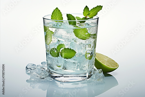 Mahito Cocktail. Exquisite Refreshment with Lime, Crisp Ice, and Fresh Mint Leaves photo