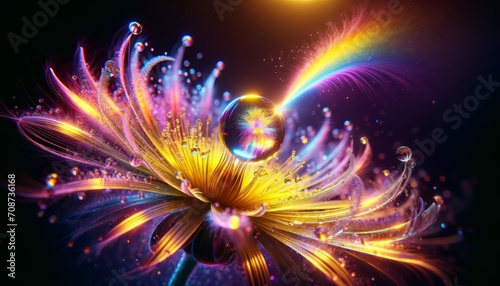 Luminous Abstract 4D Floral Backdrop with a Dewdrop Rainbow 8K Generated Image