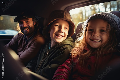 Happy Family Enjoying a Car Trip Together © KirKam