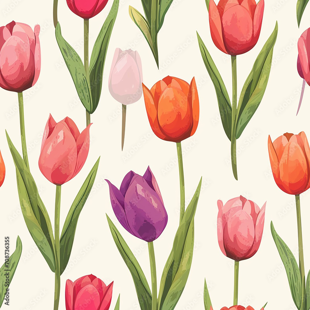 Obraz premium Children's Playful Tulip Pattern: Seamless and Whimsical