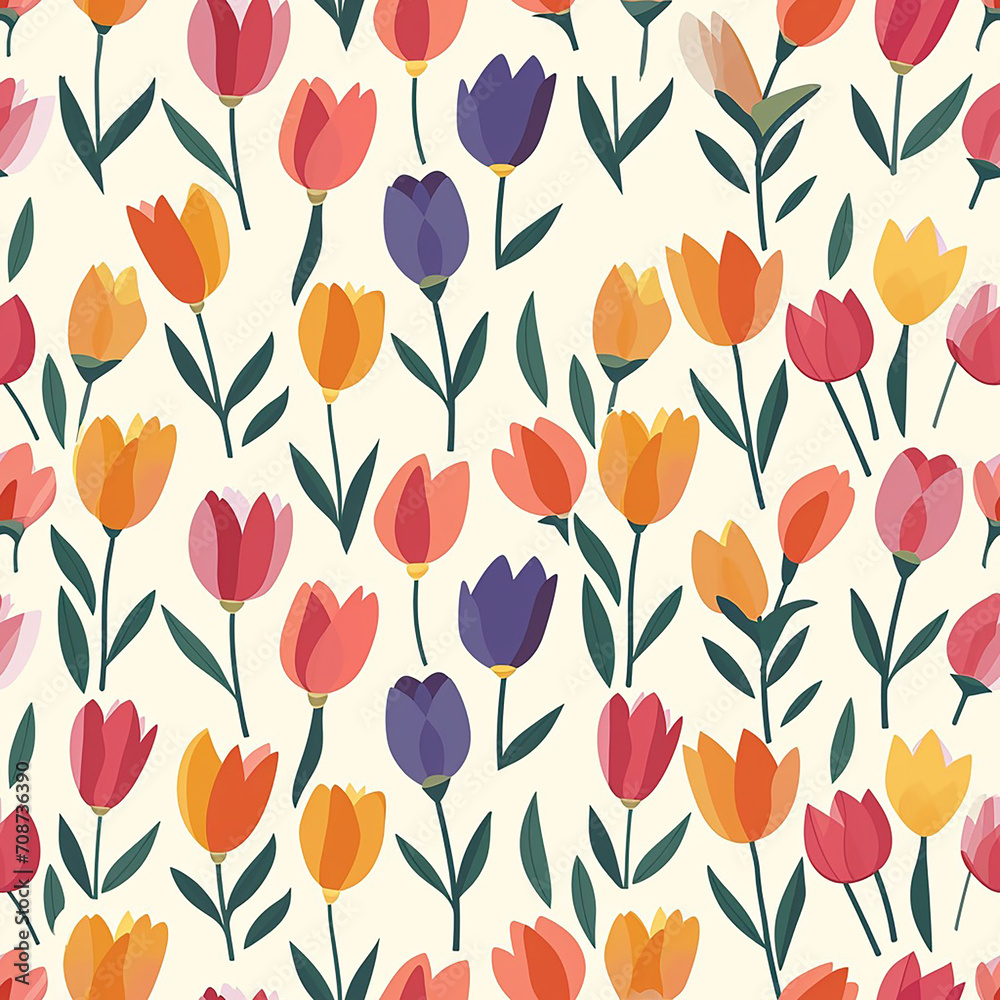 Children's Playful Tulip Pattern: Seamless and Whimsical