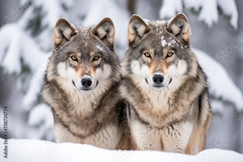 two wolves in winter