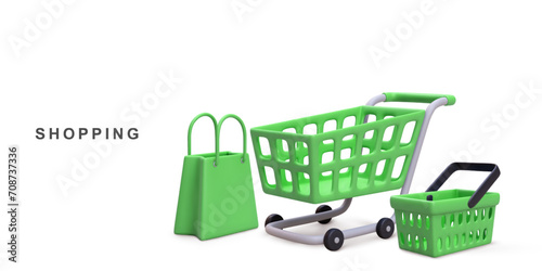 3d shopping banner store on white background.  Vector illustration.
