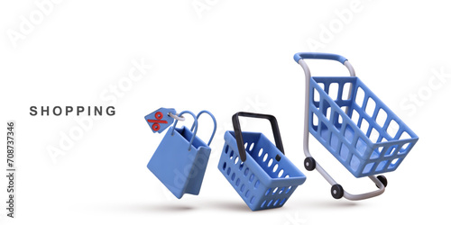 3d new shopping banner store on white background.  Vector illustration.
