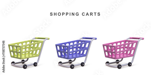 3d realistic set of shopping carts isolated. Vector illustration.
